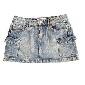 Garage Light Blue Denim Mini Cargo Skirt